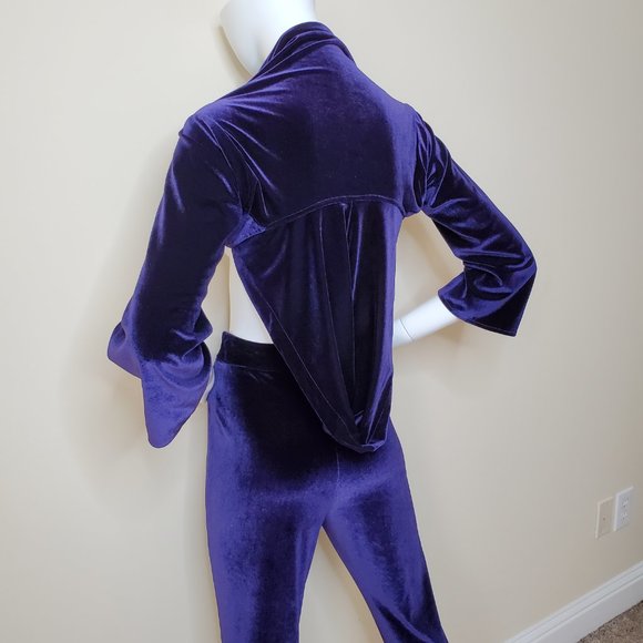 Chic Twist Velvet Purple Hooded Long Sleeve Top w/ Skinny Fit Pants SZ S - Picture 9 of 10